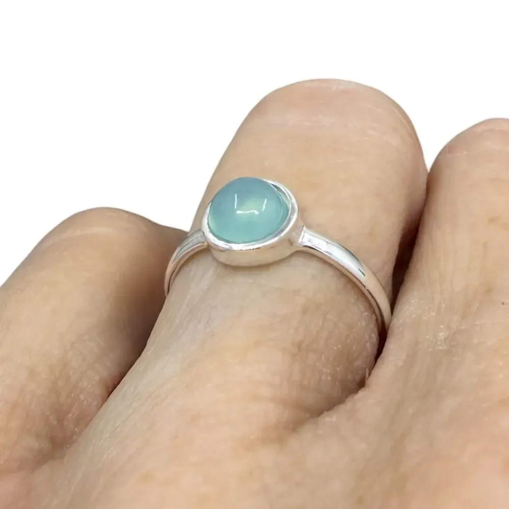 Cabochon Blue Chalcedony Ring Band 925 Sterling Silver Size 7 Gift Boxed - Picture 4 of 7